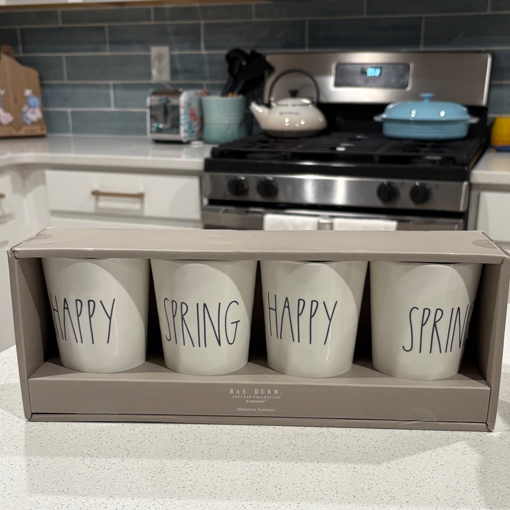 Rae Dunn Happy Spring tumbler set - Cream